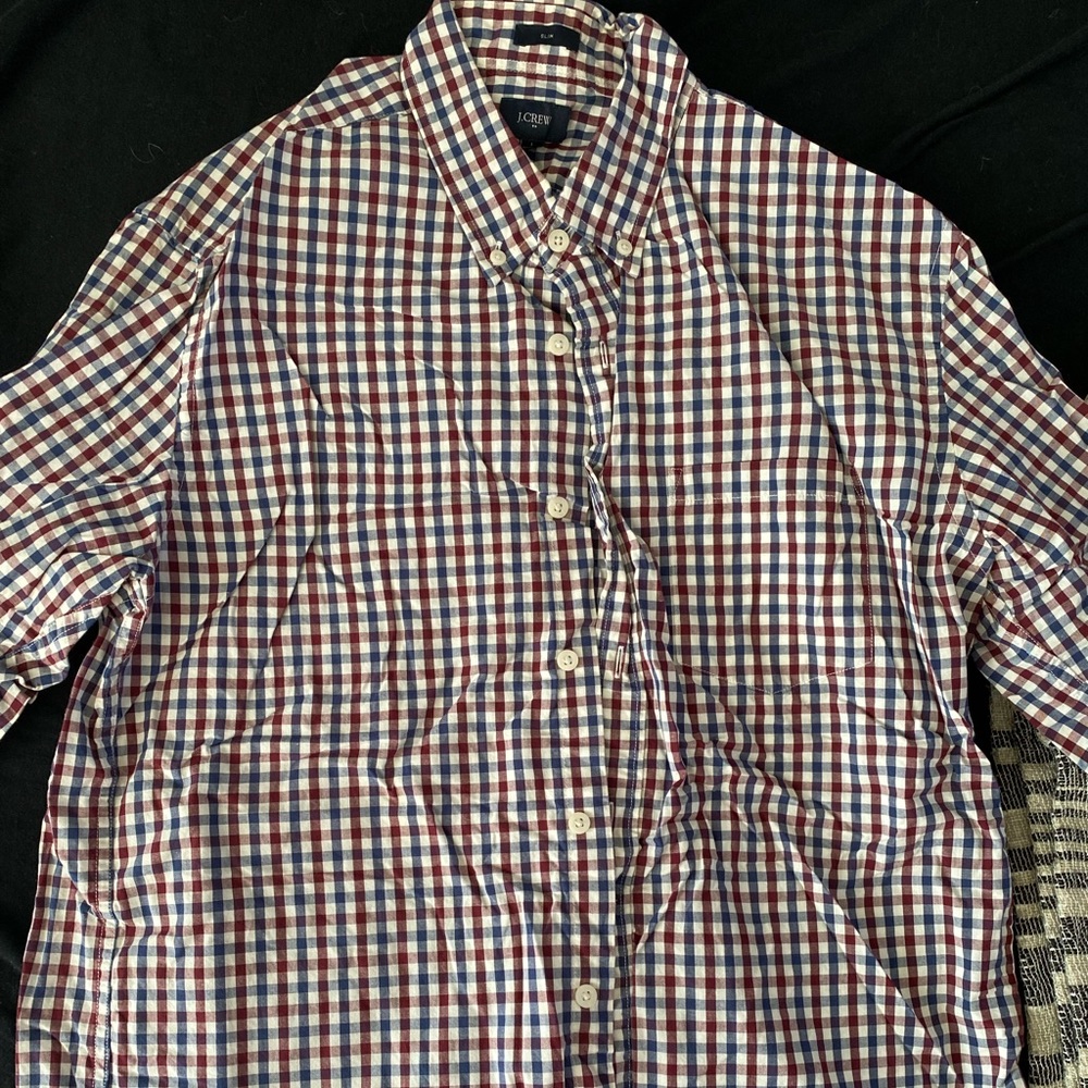 J Crew SlimFit Large Red/Blue Plaid Button Up